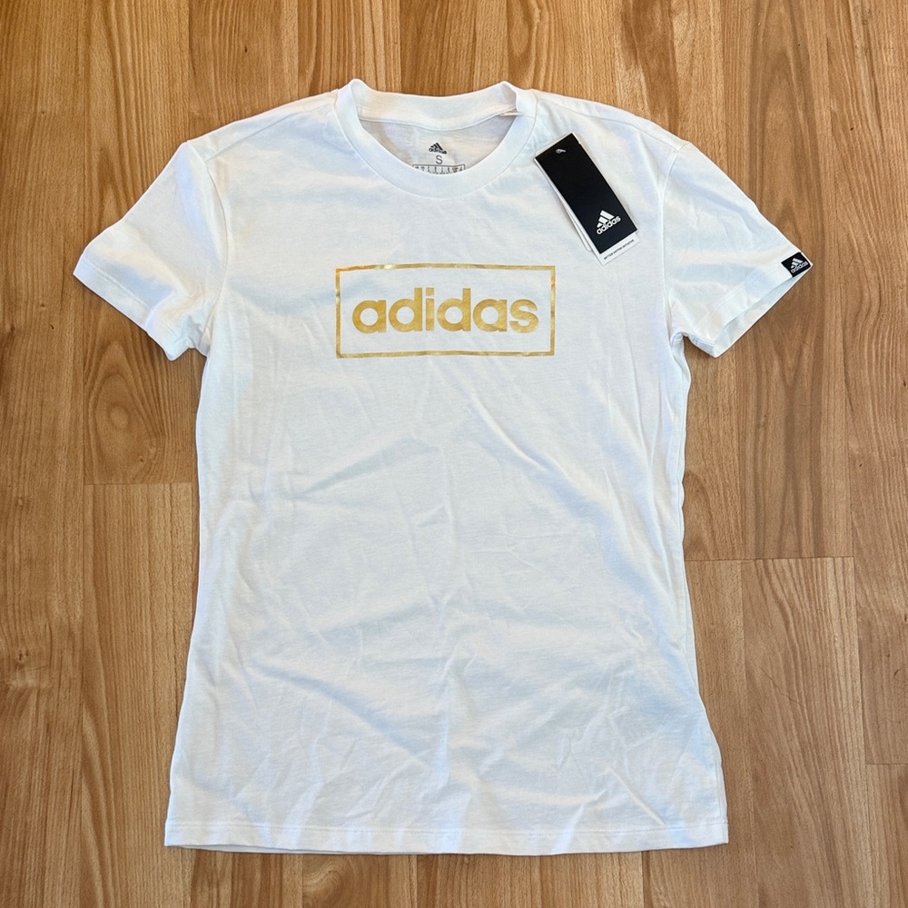 Adidas White Tee with Gold Accents
